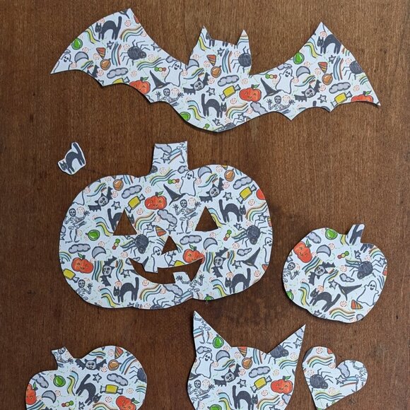 Hand Cut Halloween Skeleton Jack-o-lanterns Doodles Themed Peel and Stick Decals - Picture 2 of 4